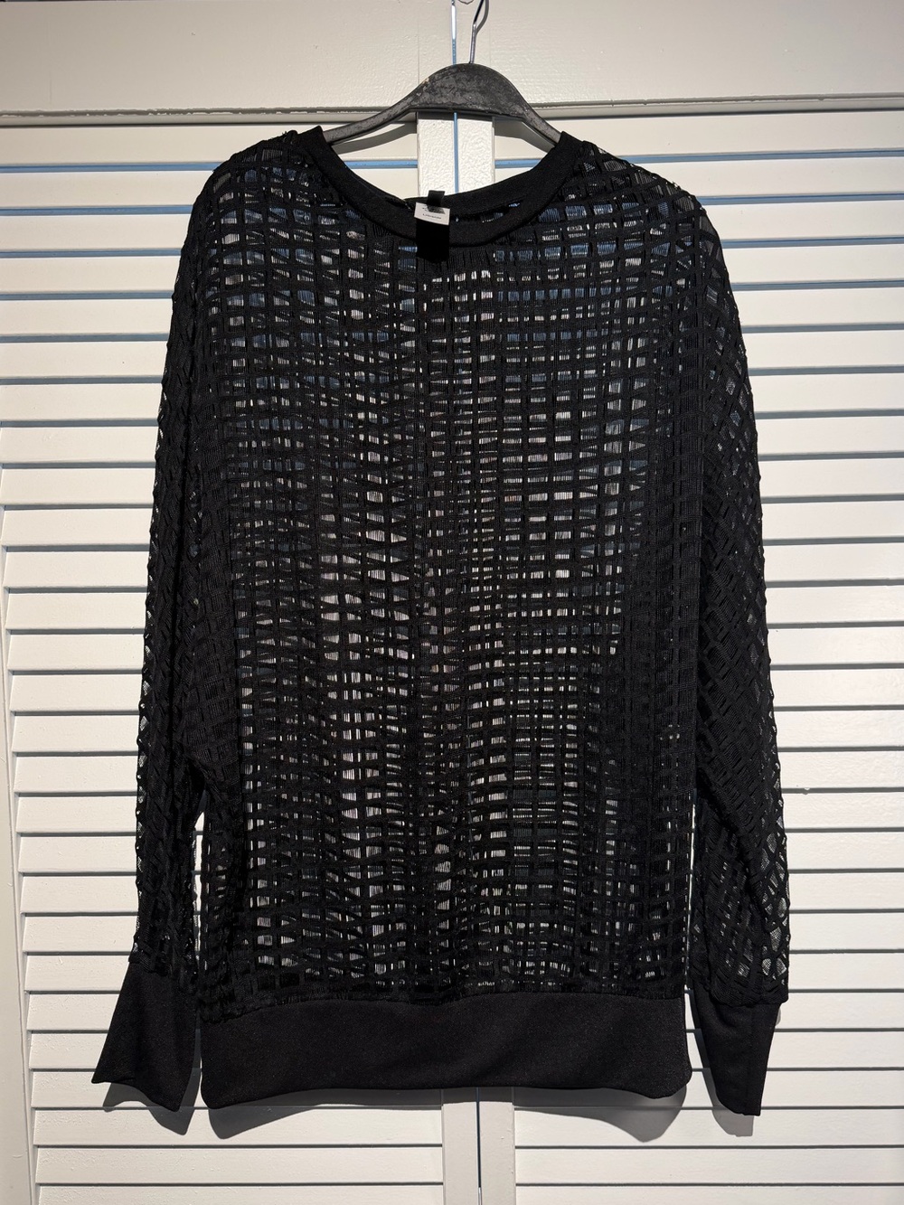 Black Open-Weave Mesh Pullover Sweater